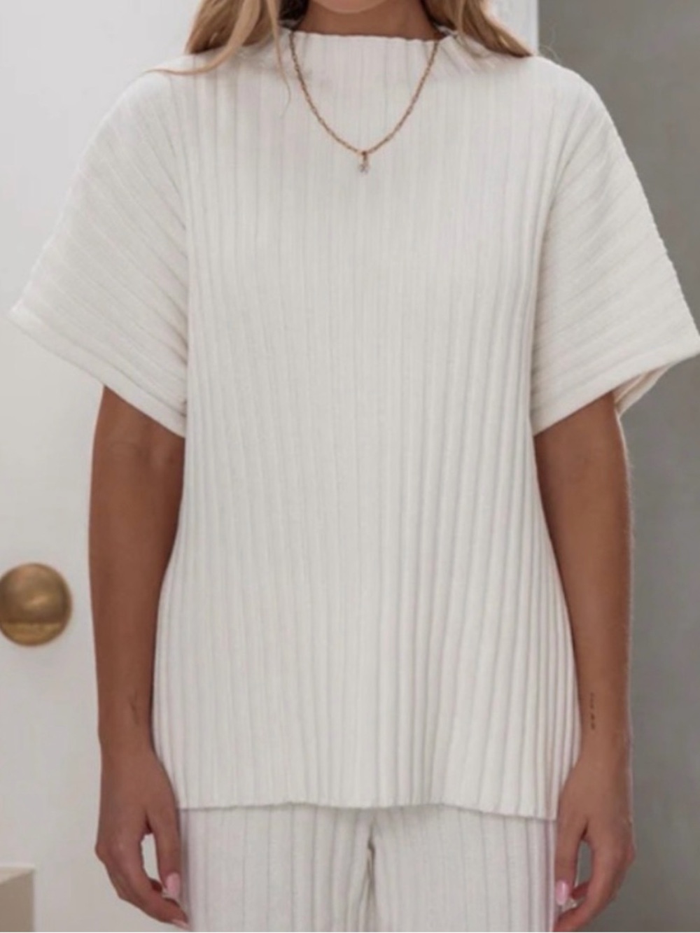 SABO Celine Knit Ribbed Top Blouse White NWOT Size S